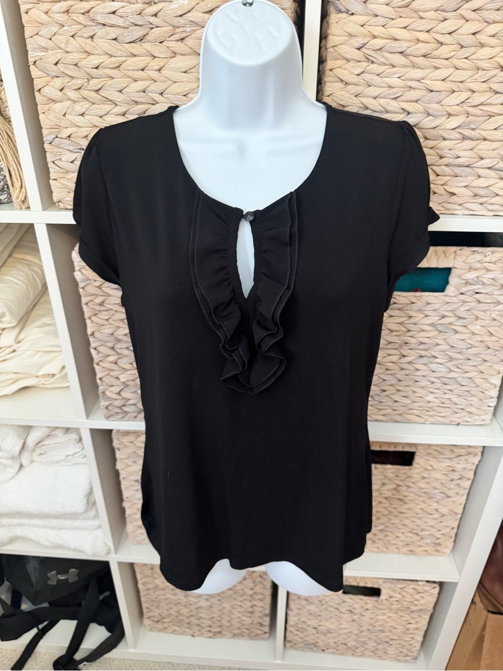 Black Ruffled Keyhole Women's Top